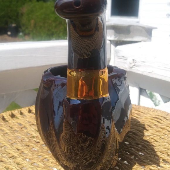 Vintage Brown Ceramic Pipe Shape Ashtray With Gold, Vintage Cigar Ashtray - Picture 6 of 6